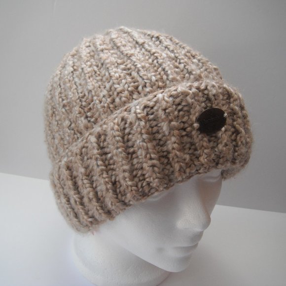 Hand Knitted Hat Toque Adult Size - L(M)  Acrylic Beige- 024 Hand knit by me - Picture 1 of 8